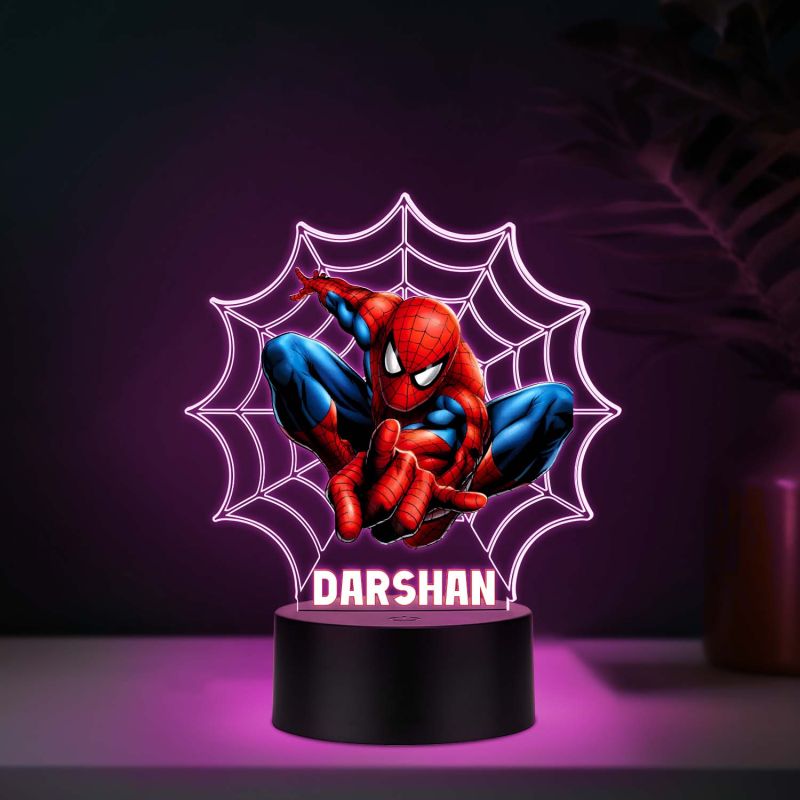Personalized Spiderman 3D Illusion LED Night Light Custom with Name Acrylic Desk Lamp for Kids, 7 Color Changing Superhero Room Decor, Birthday Gift for Boys & Marvel Fans